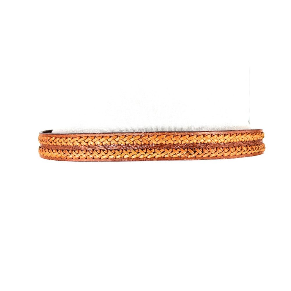 Vintage brown tooled braided leather reptile embossed buckle belt - Picture 3 of 6